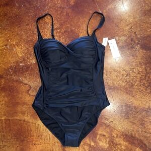 Liz Claiborne Elegant Black Ruched Swimsuit